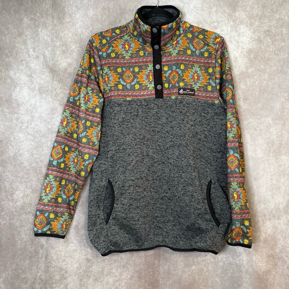 Simply Southern Pullover Jacket Womens Large Multicolor Aztec Aquatic‎ Tribal